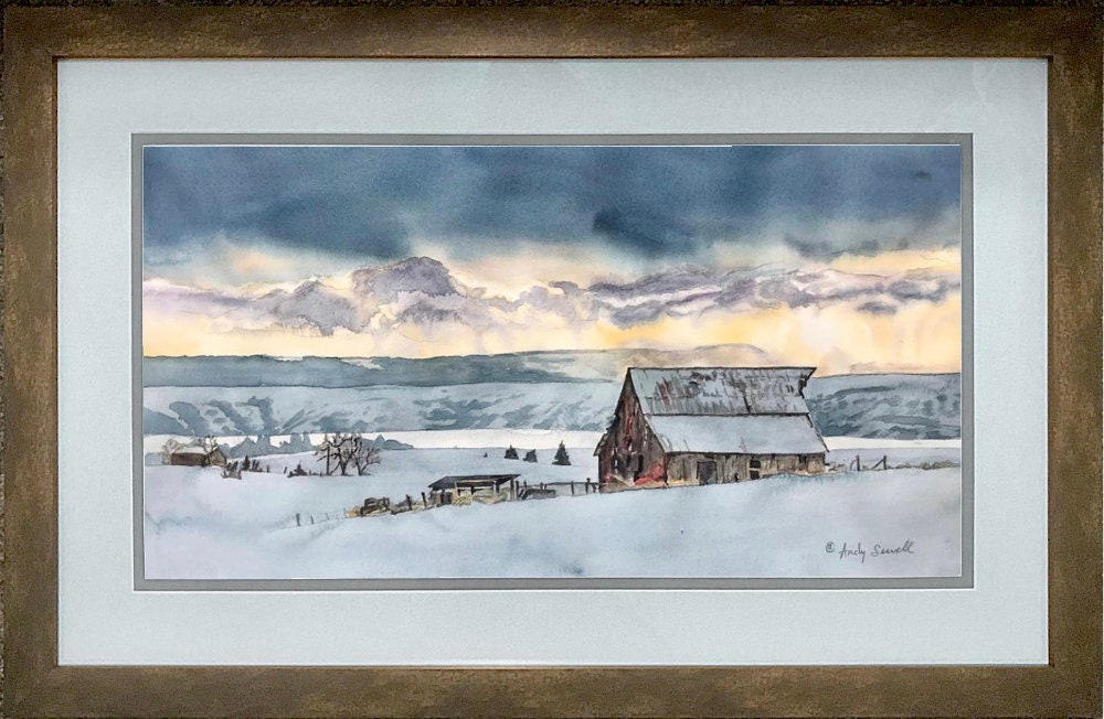 Winter Storm - a limited edition s/n giclee art print from an original watercolor of a winter storm in the Palouse - by Andy Sewell