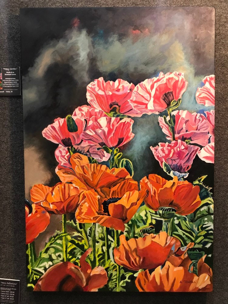 "Poppy Garden" - 24x36" Original oil painting or open edition, Giclée of salmon & orange poppies