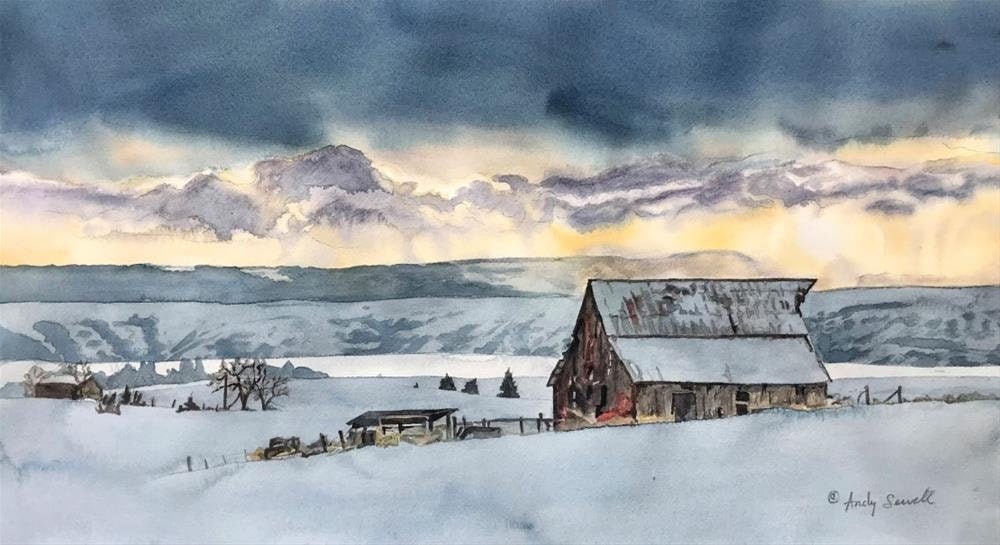Winter Storm - a limited edition s/n giclee art print from an original watercolor of a winter storm in the Palouse - by Andy Sewell