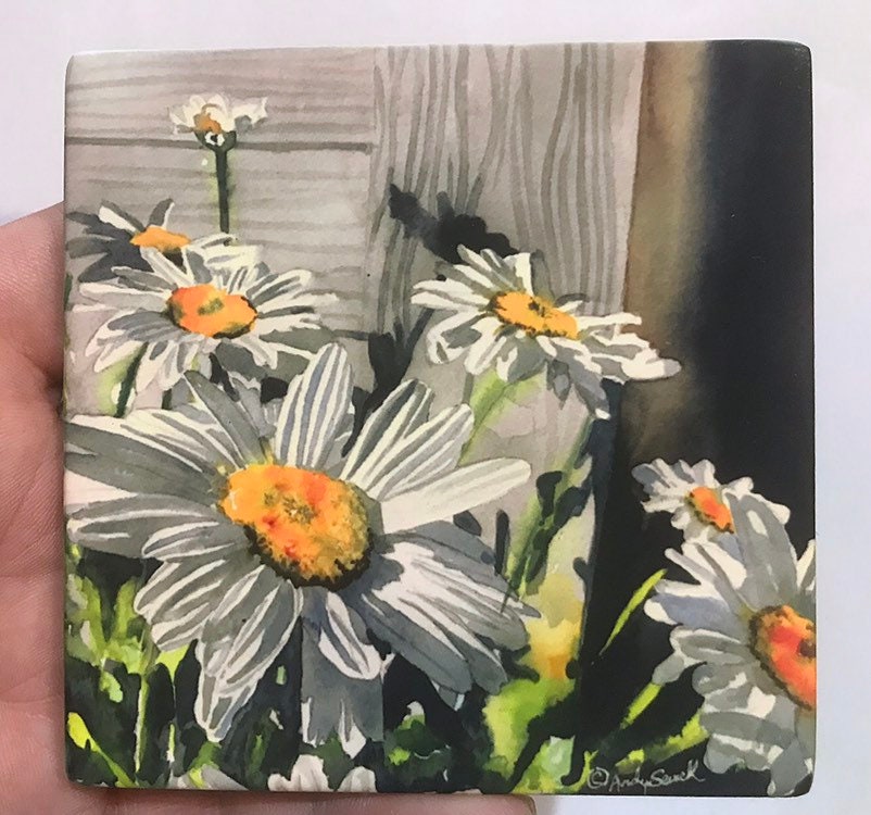 Daisy coasters set of 4 - Sandstone feel, matte ceramic coaster set