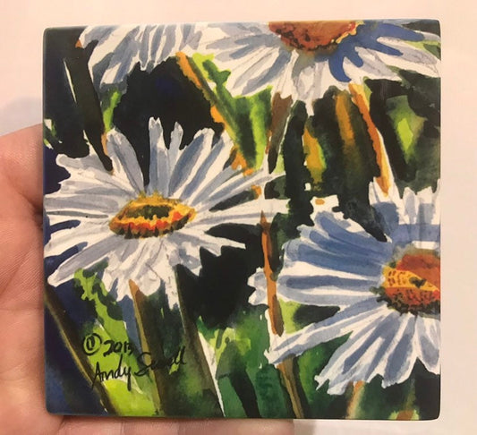 Daisy coasters set of 4 - Sandstone feel, matte ceramic coaster set