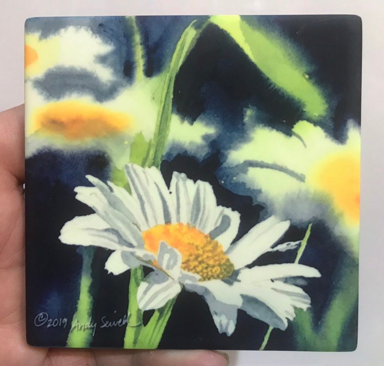Daisy coasters set of 4 - Sandstone feel, matte ceramic coaster set