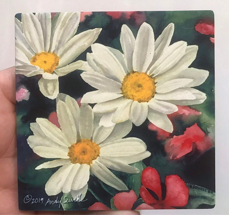Daisy coasters set of 4 - Sandstone feel, matte ceramic coaster set