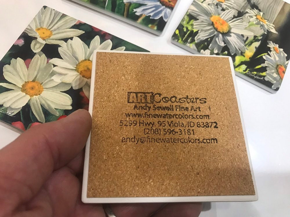 Daisy coasters set of 4 - Sandstone feel, matte ceramic coaster set