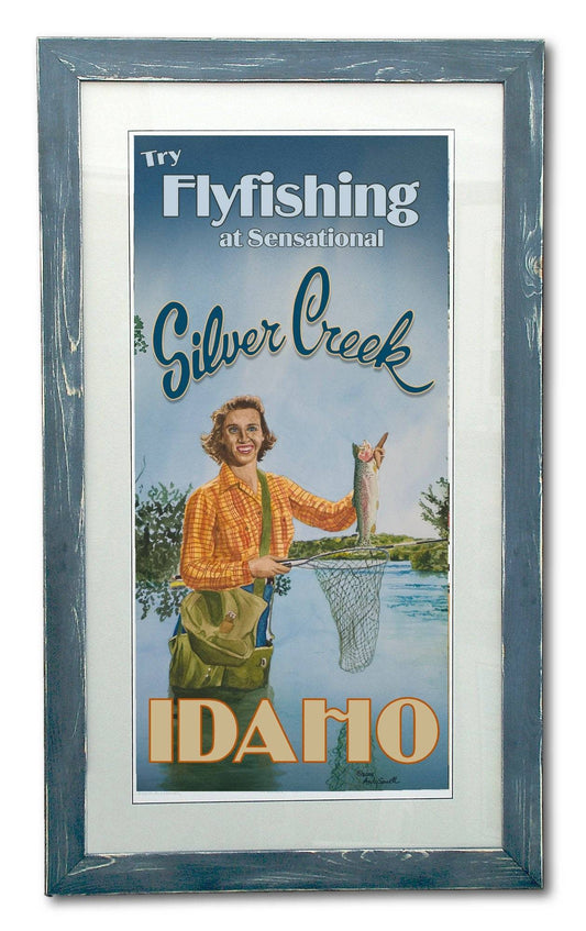 Vintage Look Fly Fishing Pin-Up Poster/Print "Fish Silverceek" from Original watercolor