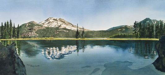 "A Place of Peace" - Watercolor, 19x42: a limited edition s/n Giclee art print from a watercolor of Sparks Lake, OR