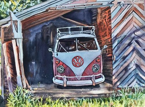 “Barn Find Bus” An Original watercolor or a signed Giclee art print - by Andy Sewell