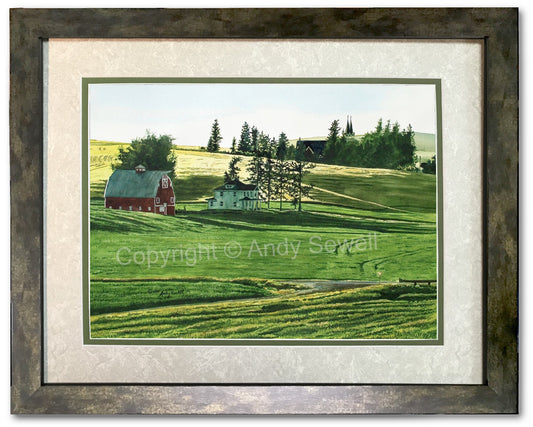 "Uniontown Sunset" -A ltd. edition Giclee reprod. from a watercolor of the Northwest Palouse country landscape - by Andy Sewell