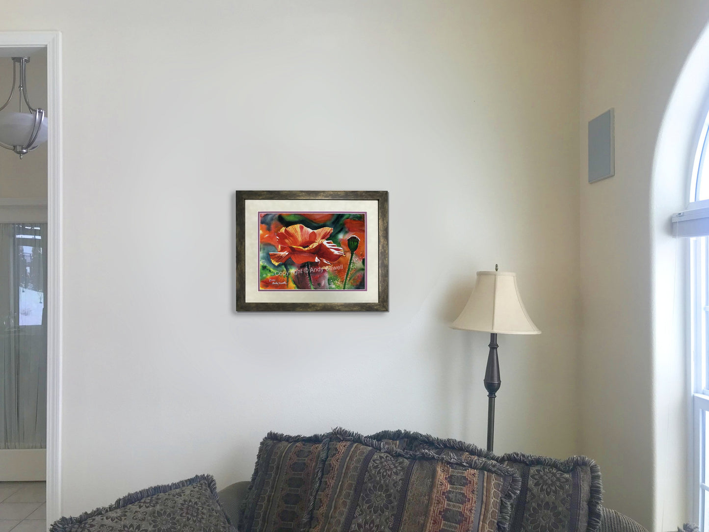Red Poppy Art Print - a limited edition s/n giclee art print from an original watercolor of poppies glowing in the sun - by Andy Sewell