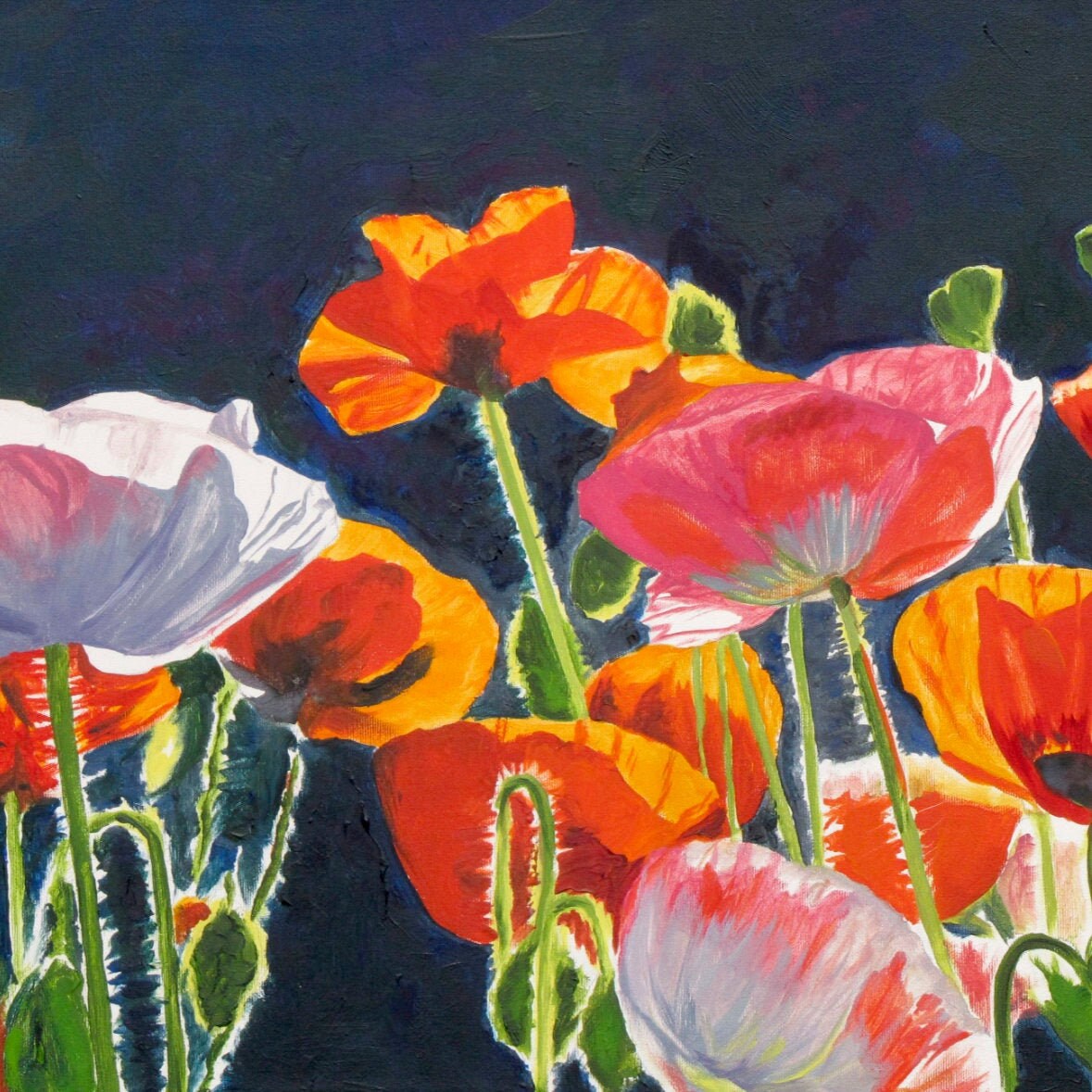"Poppy Dance" - 16"x35" ltd. ed. s/n Giclee art print from an Original oil painting of poppies glowing in the sun - Andy Sewell