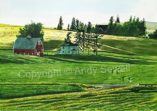 "Uniontown Sunset" -A ltd. edition Giclee reprod. from a watercolor of the Northwest Palouse country landscape - by Andy Sewell