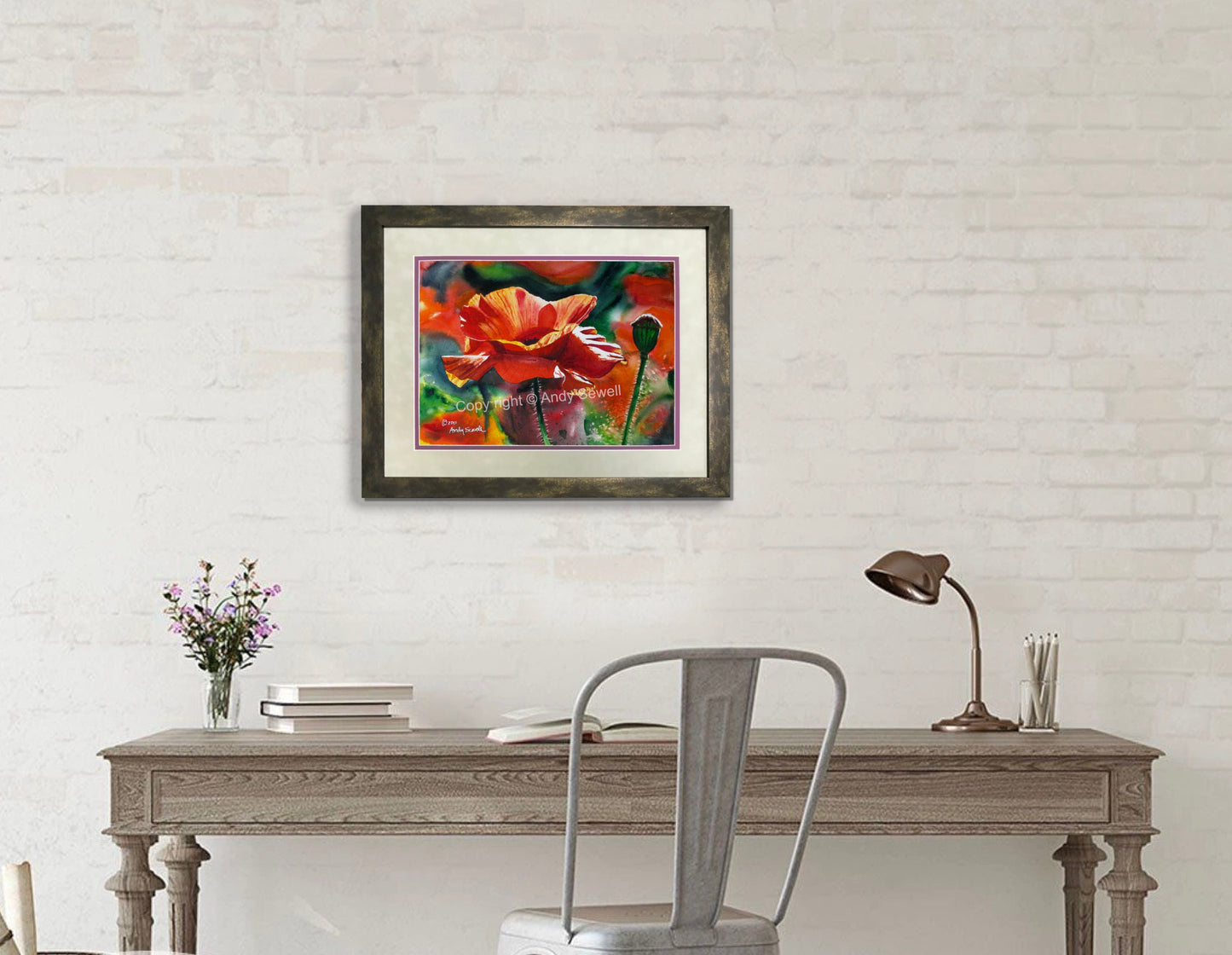 Red Poppy Art Print - a limited edition s/n giclee art print from an original watercolor of poppies glowing in the sun - by Andy Sewell