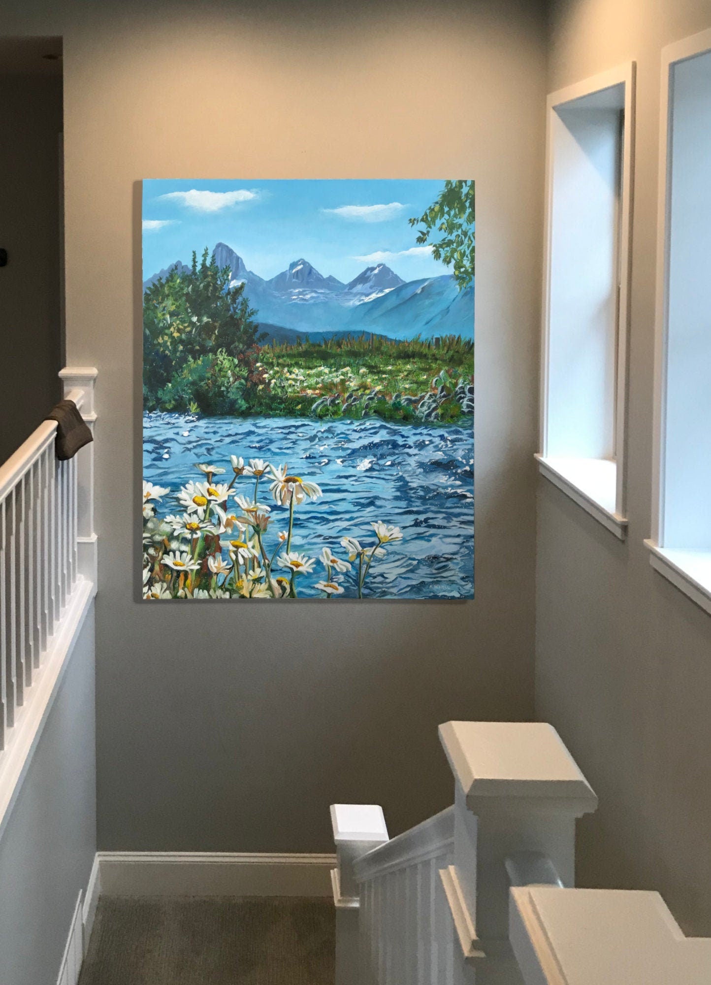 "Daisies in the Tetons" - Canvas Giclée art print of oil painting of Idaho Daisies in the Tetons.