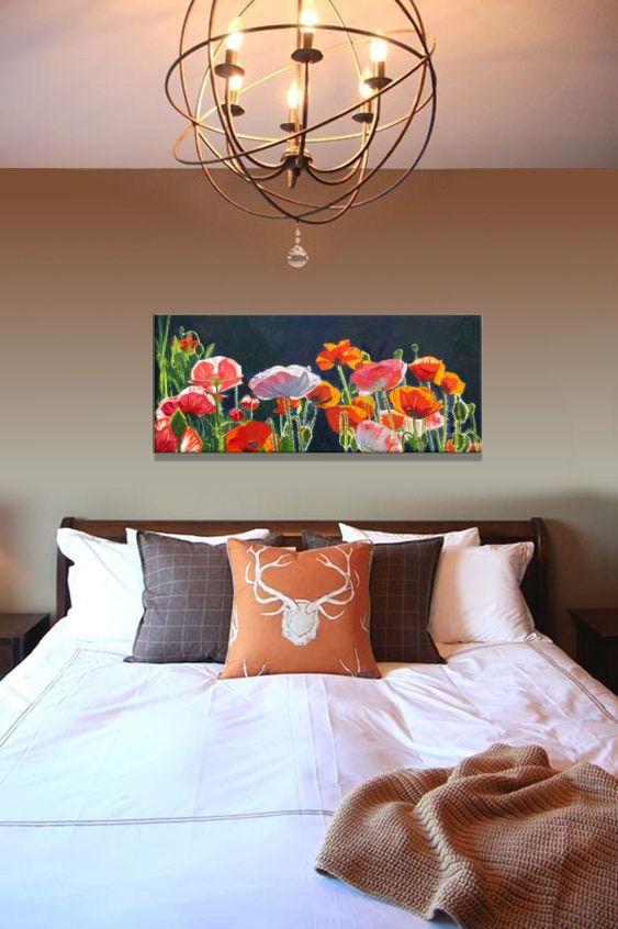 "Poppy Dance" - 16"x35" ltd. ed. s/n Giclee art print from an Original oil painting of poppies glowing in the sun - Andy Sewell