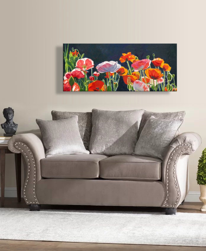 "Poppy Dance" - 16"x35" ltd. ed. s/n Giclee art print from an Original oil painting of poppies glowing in the sun - Andy Sewell