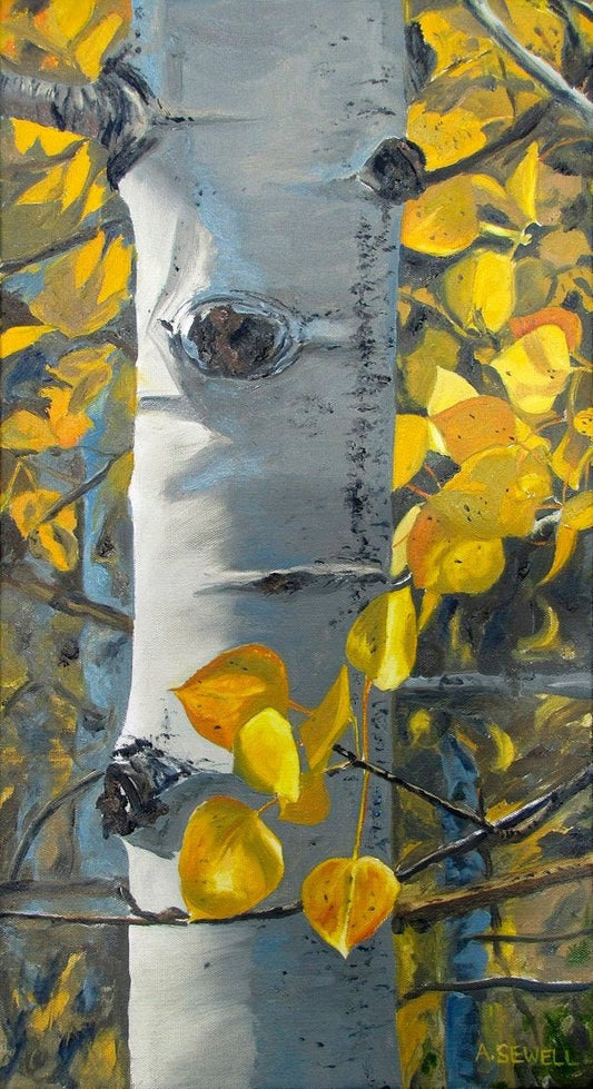 Aspen light - 12" x 22" Giclee reprod. Of oil painting of Fall Aspens by Andy Sewell