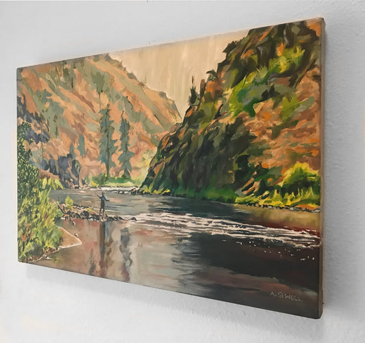 "Big River Long Casts" - an Open Edition Print of a Fly-fisherman on Idaho's Middlefork Salmon River.