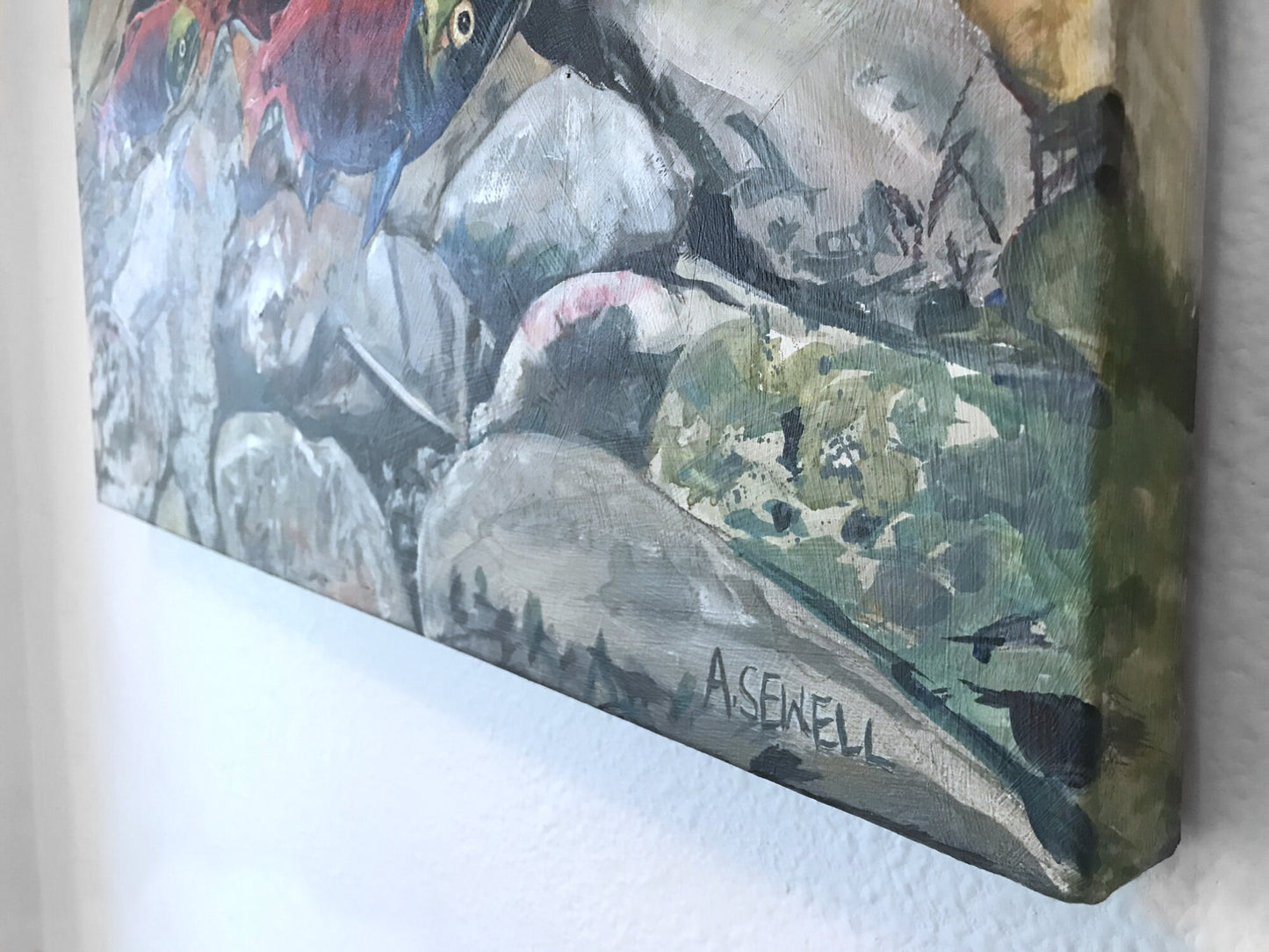 "Return of the Reds" - a canvas signed print of Sockeye Salmon or Kokanee on the return upstream.
