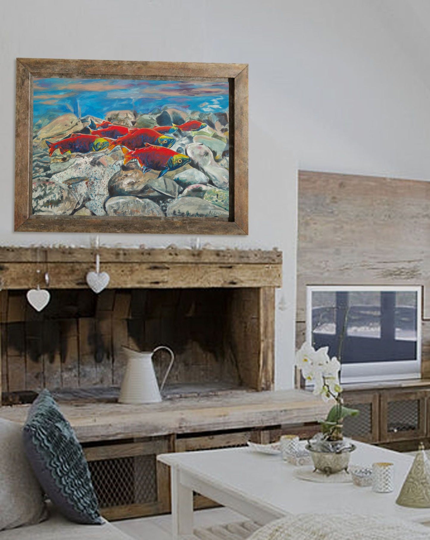 "Return of the Reds" - a canvas signed print of Sockeye Salmon or Kokanee on the return upstream.
