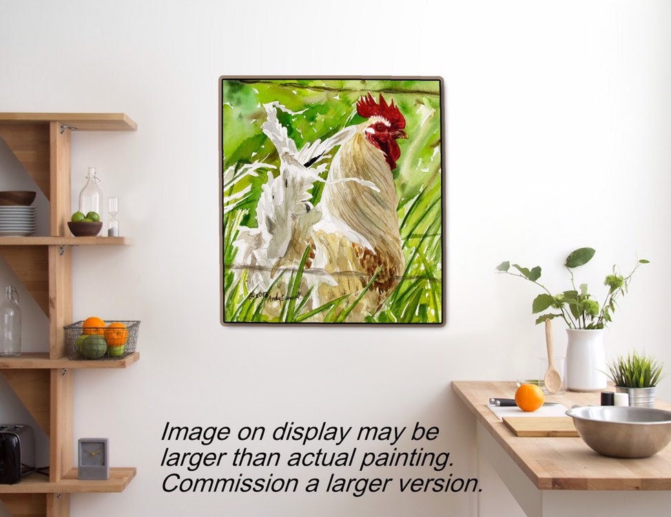 "Feathers in the Wind"- 11" x 10" Original Watercolor painting or Print S/N Ltd. Ed. of country chicken