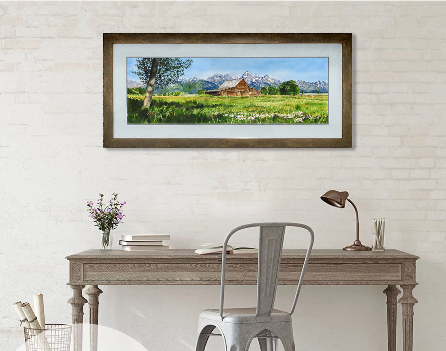 A "Teton Summer" - Canvas Giclée art print from a watercolor of the Classic barn in front of WY Tetons.