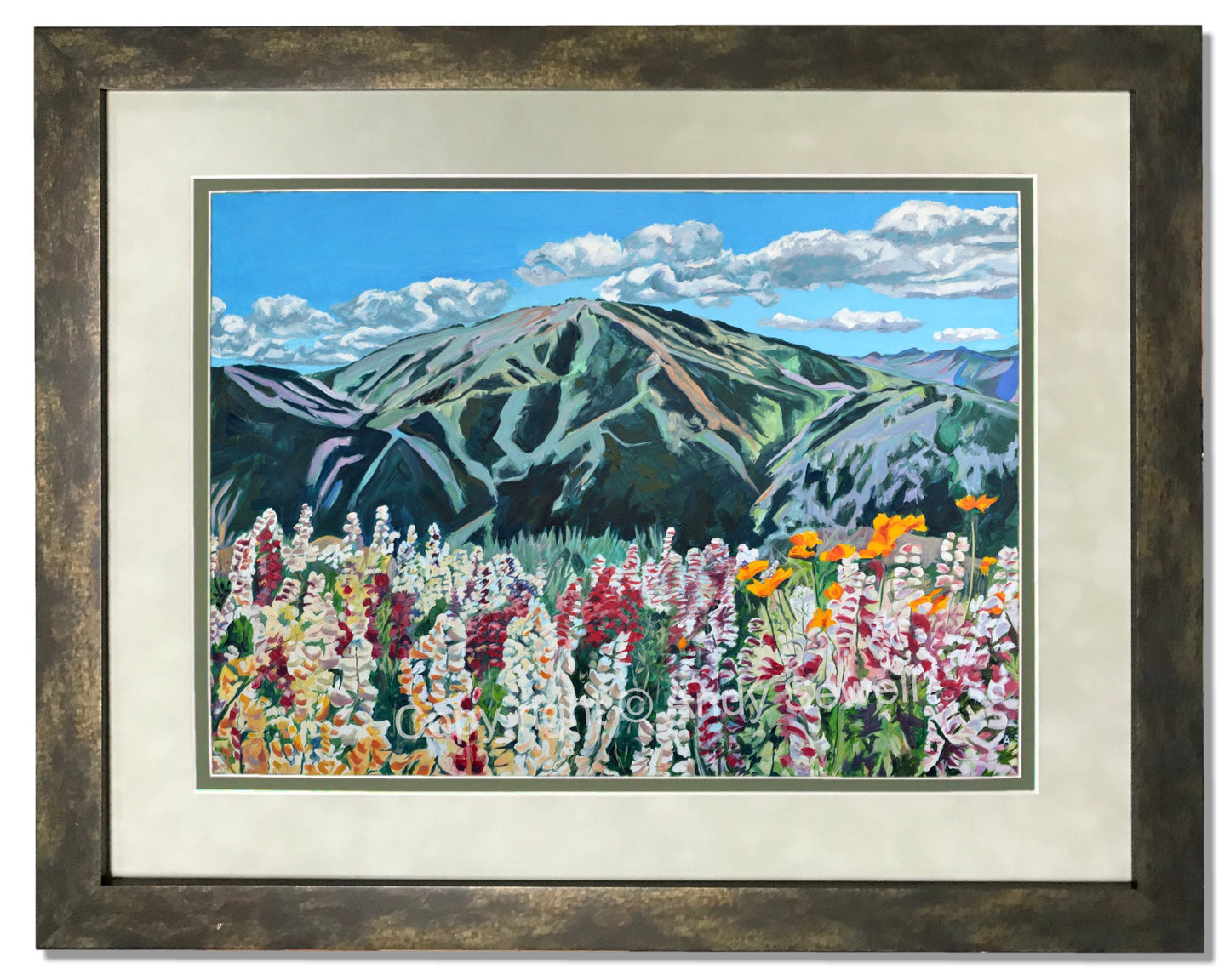 "Sun Valley Summer Color" - 48"x30" ltd. ed. of 400, Giclée of Sun Valley's Bald Mtn. in Summer w/wildflowers