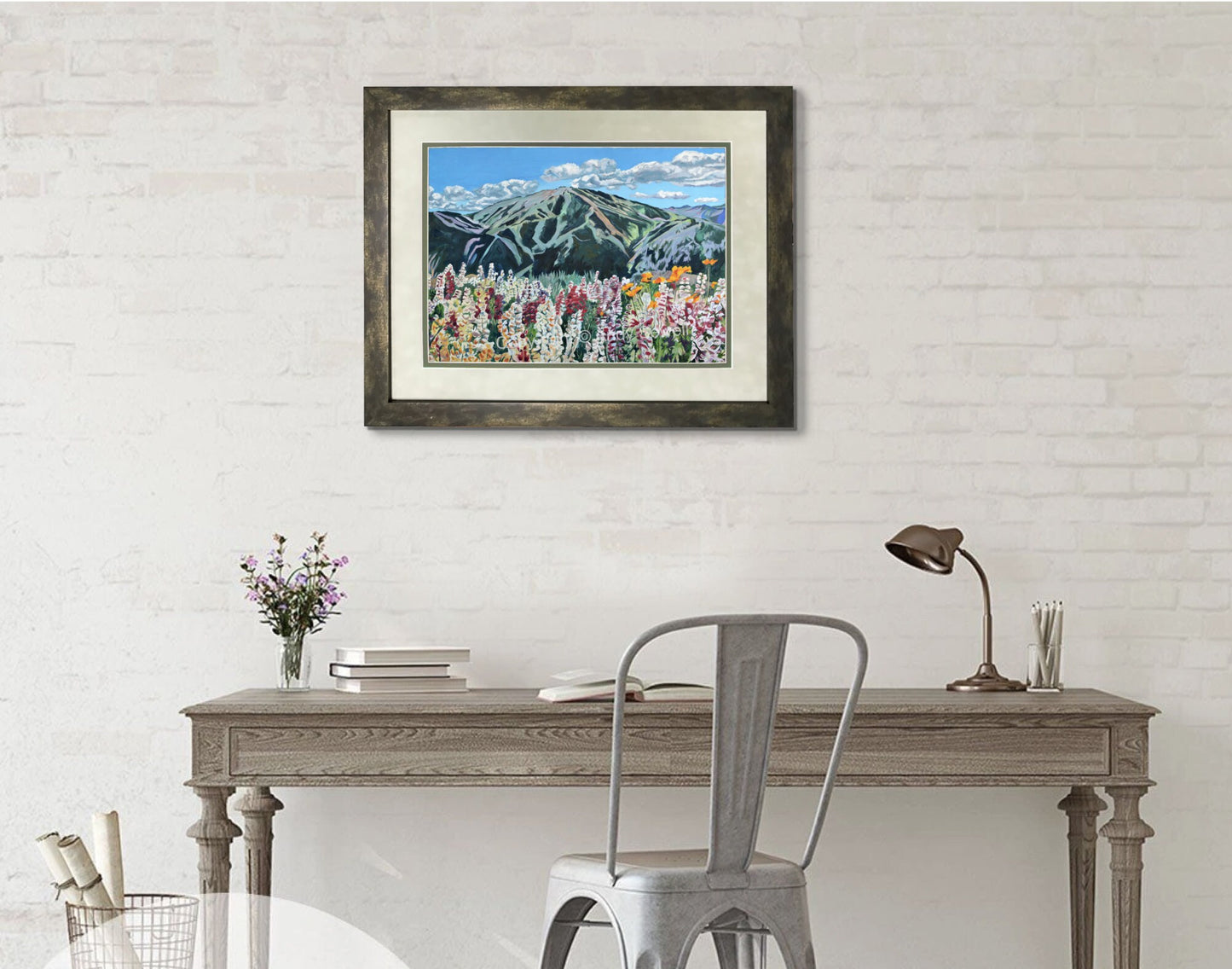 "Sun Valley Summer Color" - 48"x30" ltd. ed. of 400, Giclée of Sun Valley's Bald Mtn. in Summer w/wildflowers