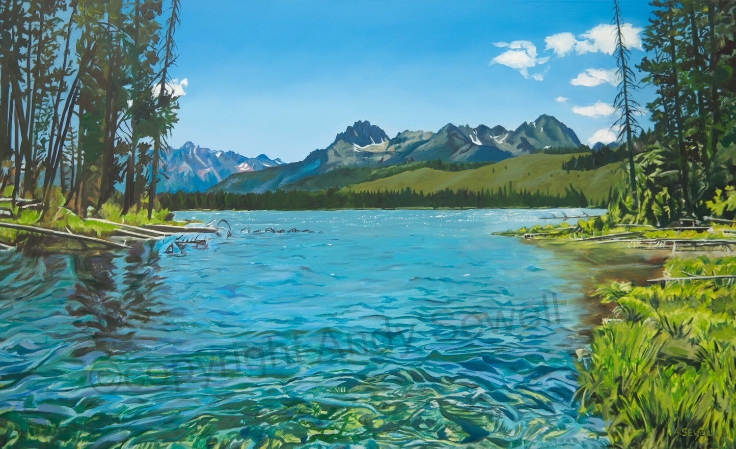 "Redfish Summer Clear" - Original oil painting of Idaho's Redfish Lake area in the Sawtooth Mountains