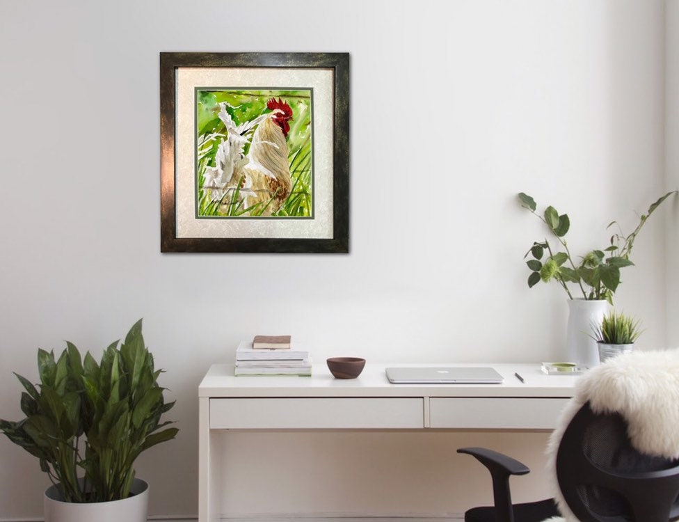 "Feathers in the Wind"- 11" x 10" Original Watercolor painting or Print S/N Ltd. Ed. of country chicken