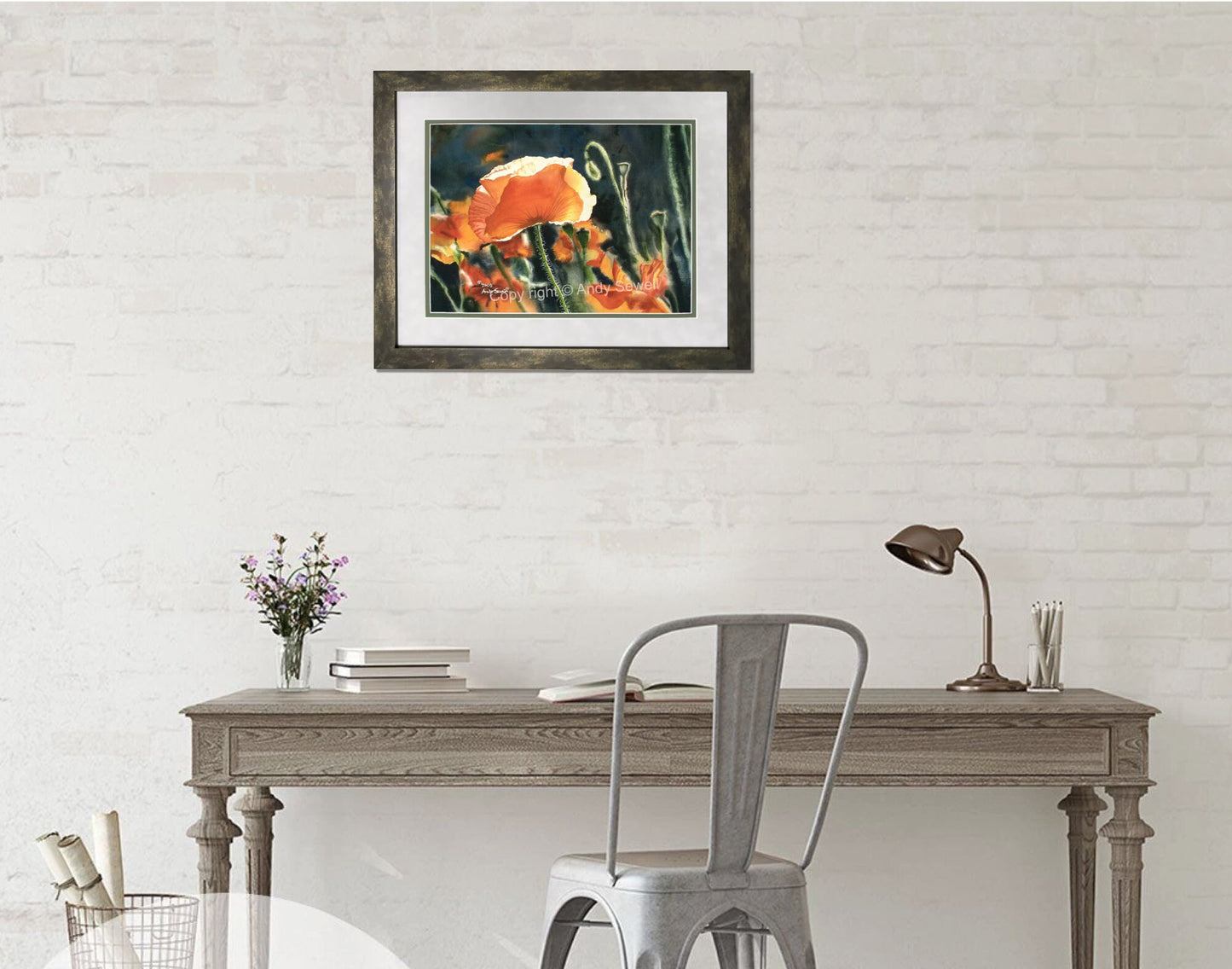"Poppy Glow" Orange Poppy wall Art Print - a ltd. ed. s/n giclee art print from a watercolor of poppies in the sun - by Andy Sewell