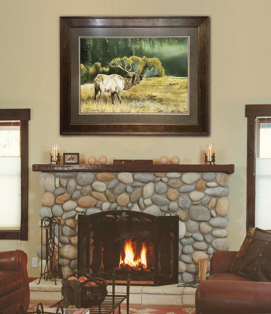 "Misty Morning Bull" 40"x28" Elk canvas or fine art paper art print, ltd. ed. s/n print