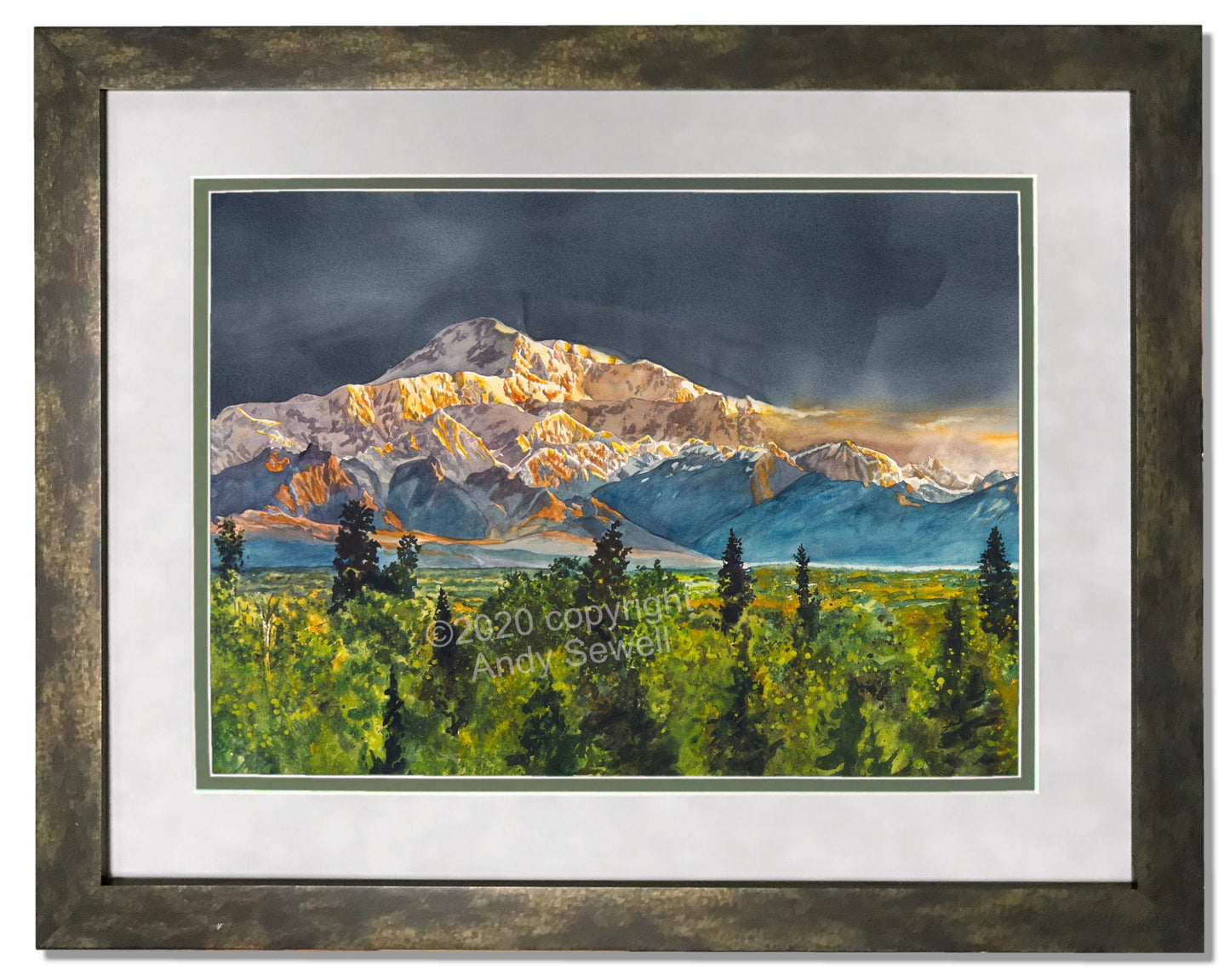 "Denali Glow" - Alaska art print, 19"x42" An open edition signed Giclée art print from a watercolor of Denali, Mt. Mckinley - by Andy Sewell