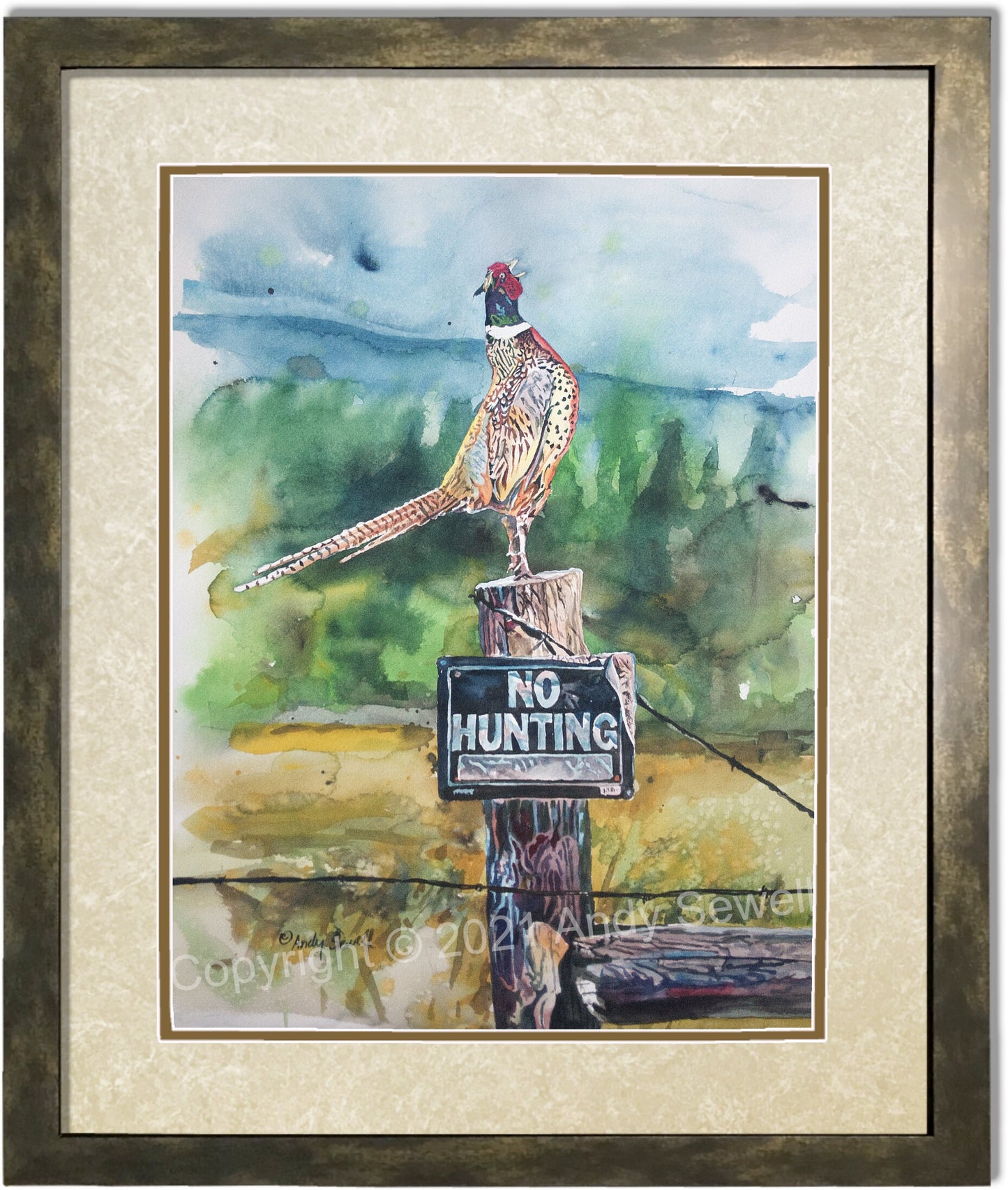 "Something to Crow About" 18x24 Original watercolor of pheasant, prints also available