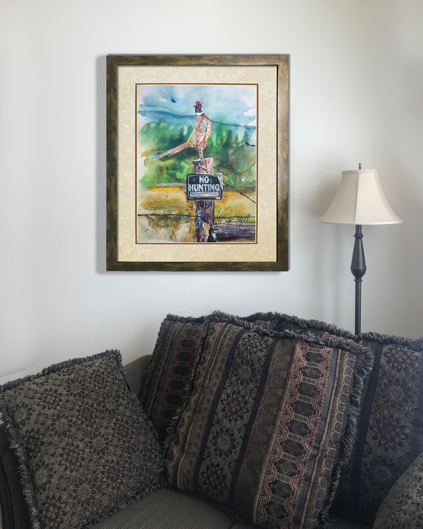 "Something to Crow About" 18x24 Original watercolor of pheasant, prints also available