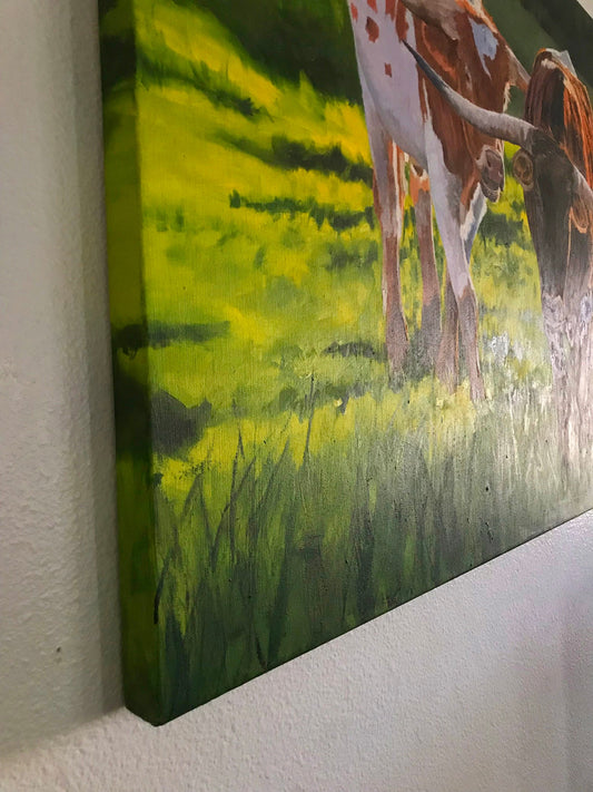 Texas Longhorn art “Longhorn Afternoon” - Original or Fine art Giclée print signed, Longhorn wall art, cow wall art