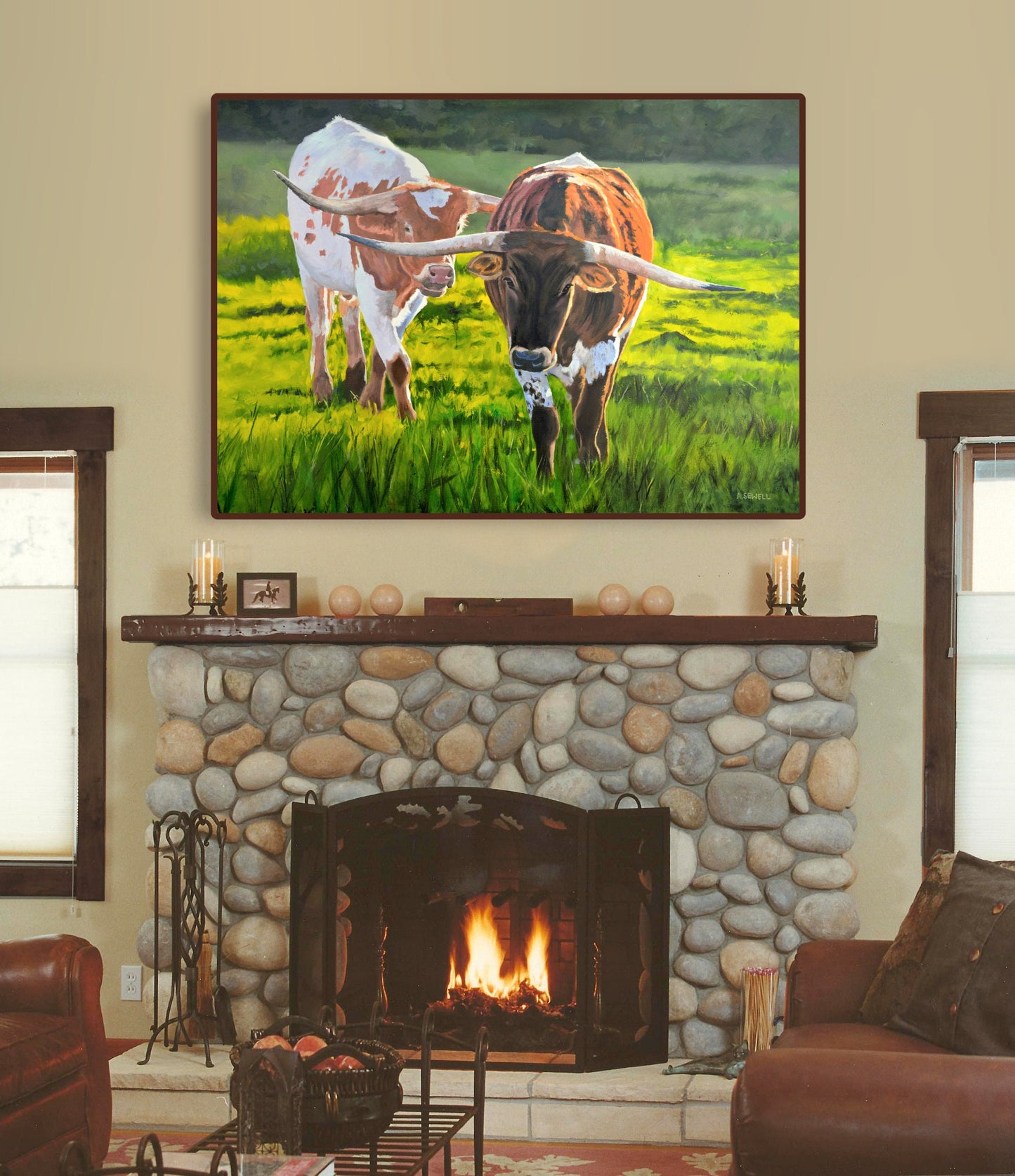 Texas Longhorn art “Longhorn Afternoon” - Original or Fine art Giclée print signed, Longhorn wall art, cow wall art