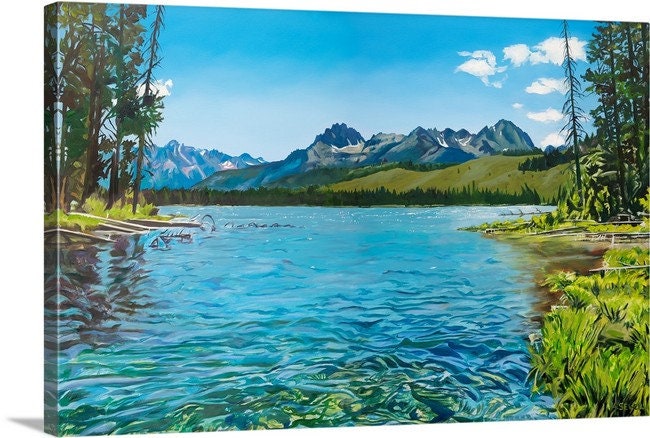 "Redfish Summer Clear" - Original oil painting of Idaho's Redfish Lake area in the Sawtooth Mountains