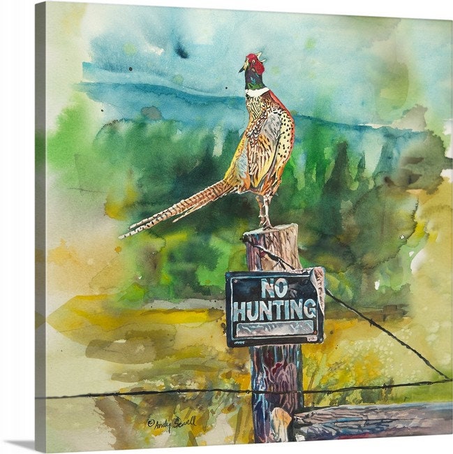 "Something to Crow About" 18x24 Original watercolor of pheasant, prints also available