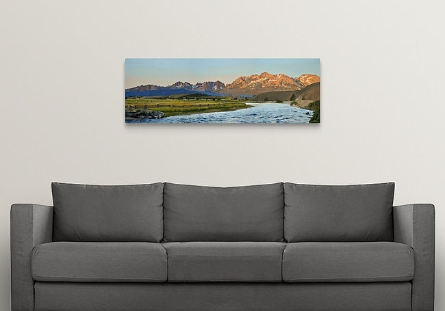 "Salmon River Sunrise" - Canvas or Paper Giclée art print from oil painting of Idaho's Salmon River and Sawtooth Mtn. Backdrop.