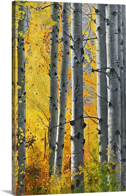 "October Gold" - Canvas Giclée art print of oil painting of Yellow Aspen trees in the fall
