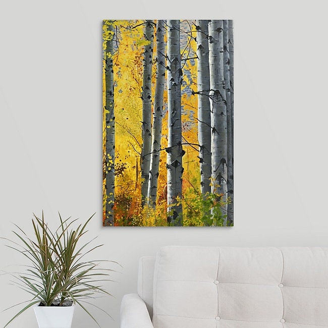 "October Gold" - Canvas Giclée art print of oil painting of Yellow Aspen trees in the fall