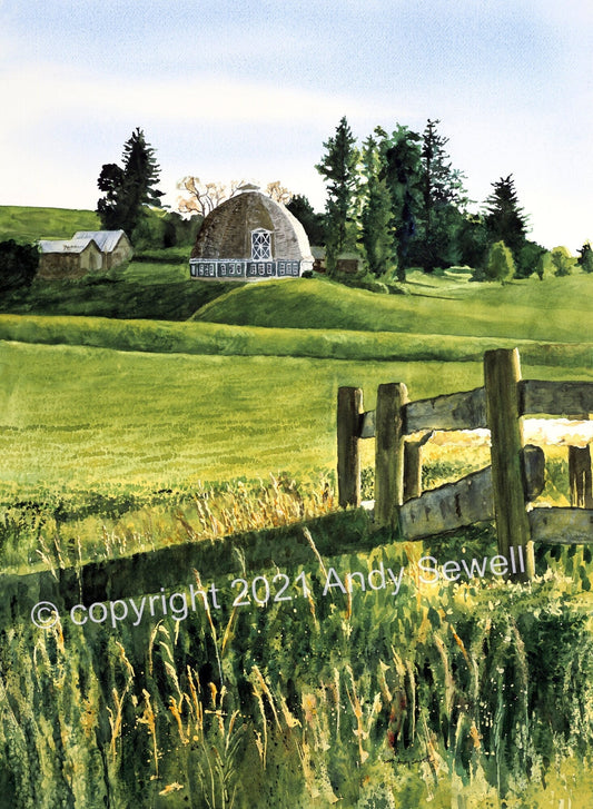 "Palouse Classic Round Barn" - A ltd. ed. Giclee from a watercolor of the Northwest Palouse country landscape - by Andy Sewell
