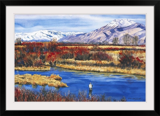 A "Late Season Silvercreek" - a Limited Edition watercolor art Print of Idaho's famed Silvercreek in the Fall, Flyfishing wall art, .