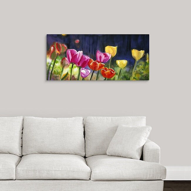 "Sunny Day Tulips" 18"x40" - a limited edition s/n giclee art print from an original watercolor of tulips glowing in the sun40"