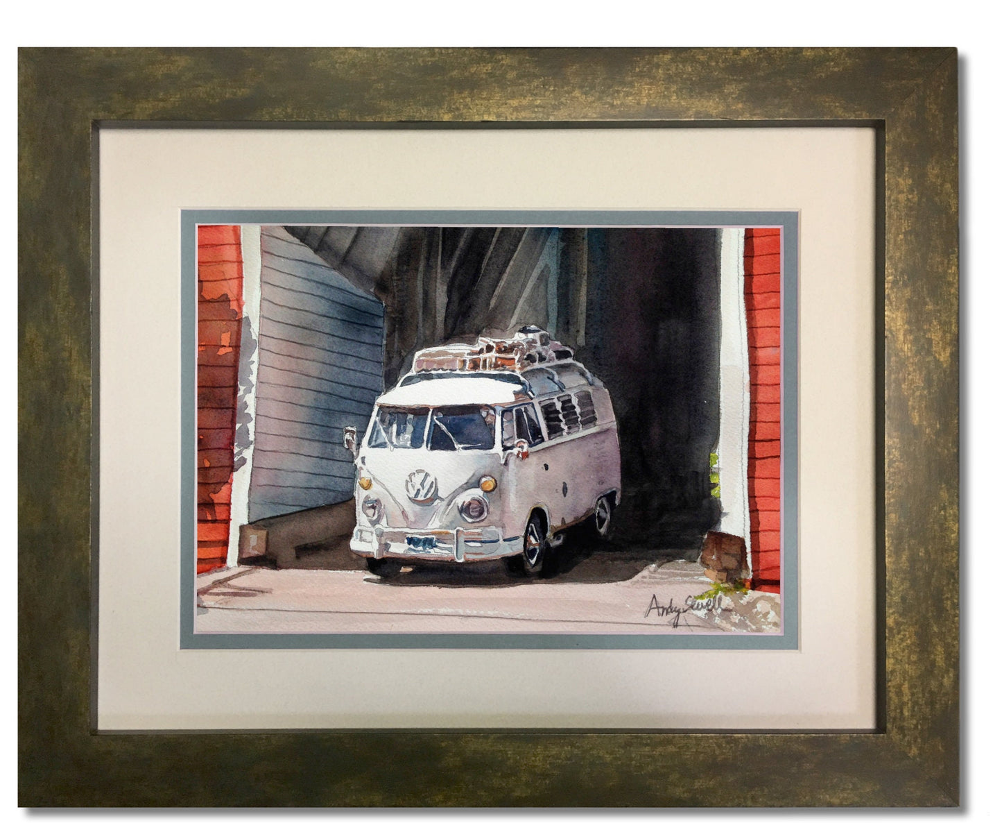 Vintage VW Bus Art Print - a limited edition s/n giclee art print from an original watercolor of a VW Bus - by Andy Sewell