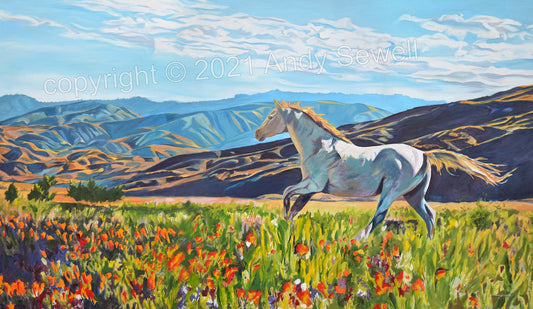 "Freedom in the Foothills"- 58"x35" Original oil on canvas or Giclée reprod. from oil painting.