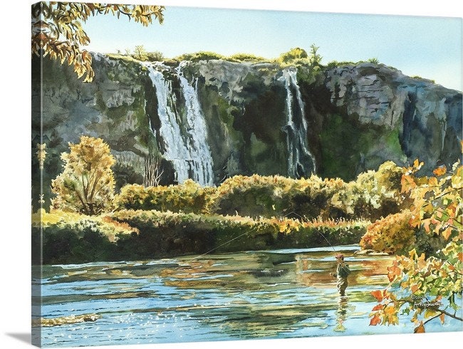 "Autumn Falls" - A ltd. edition Giclee reprod. from an Original watercolor of Thousand Springs, Hagerman, Idaho - by Andy Sewell