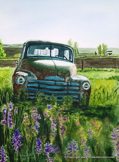 Classic Chevy Truck - Ltd. ed. of 400, Giclée of watercolor of an old 5 window antique chevrolet