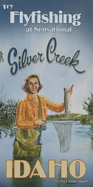 Vintage Look Fly Fishing Pin-Up Poster/Print Fish Silverceek from  Original watercolor