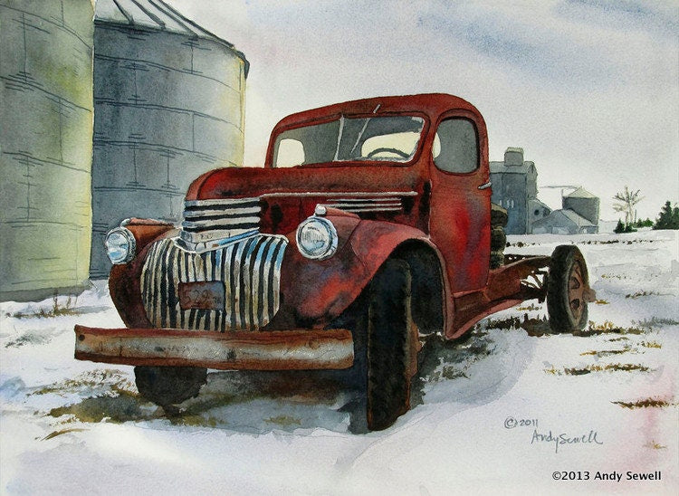 "Ready to Restore" Antique Chevy Truck Art Print - a limited edition s/n canvas or paper print ready to hang from my watercolor